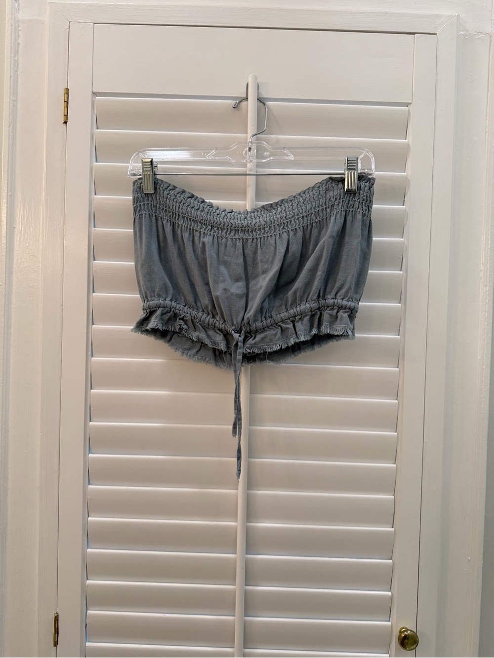 Blue Life Smocked Bandeau Tube Top XS Blue Gray Tie Front